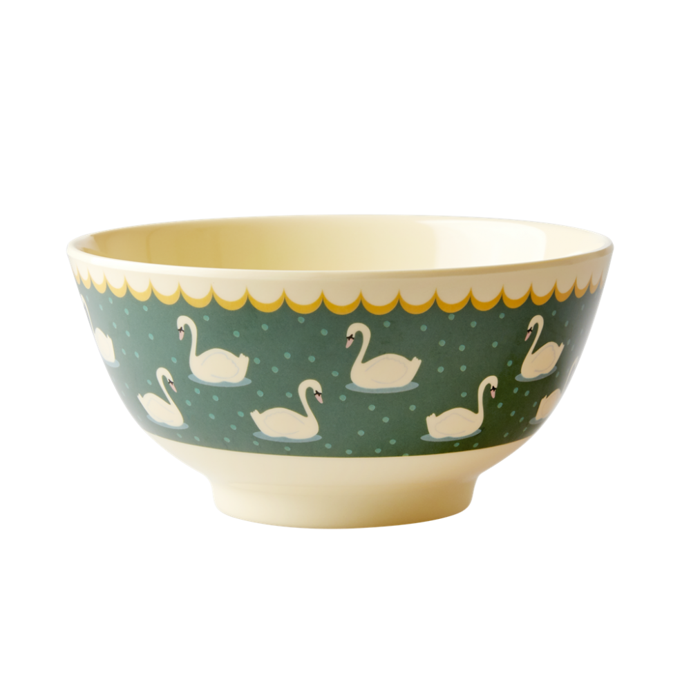 Swan Print Melamine Bowl In Green By Rice DK